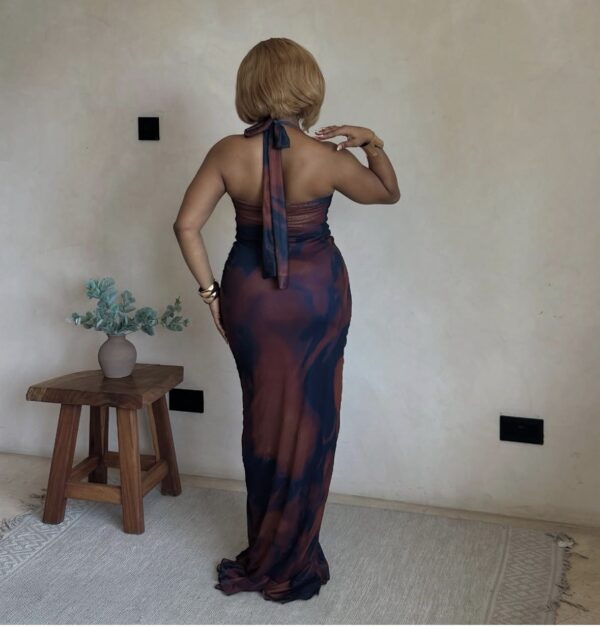 Coral Ruched Maxi Dress - Image 3
